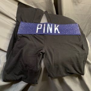 EUC Victoria’s Secret Pink Yoga Pants with blue bedazzled waist band